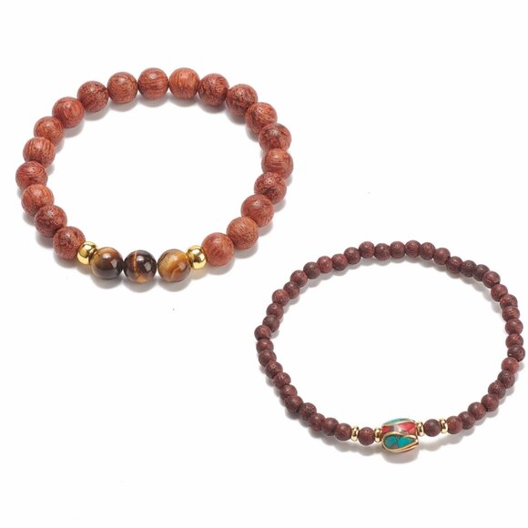 NWOT Tiger eye & Mixed gemstone Stretch Bracelet Stack Set - Handmade Focal Bead - Picture 3 of 7